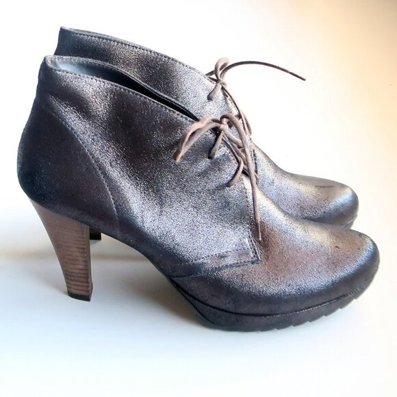 NEW Paul Green Shimmer Leather Lace Up High Heel Ankle Boots Booties Size 7.5 - Picture 3 of 16